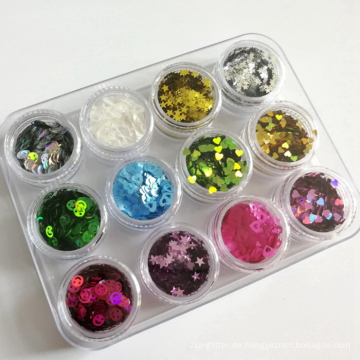 Multi Shapes 12pcs Nail Suit Glitter Pailletten Solvent Resistance Glitter Flakes